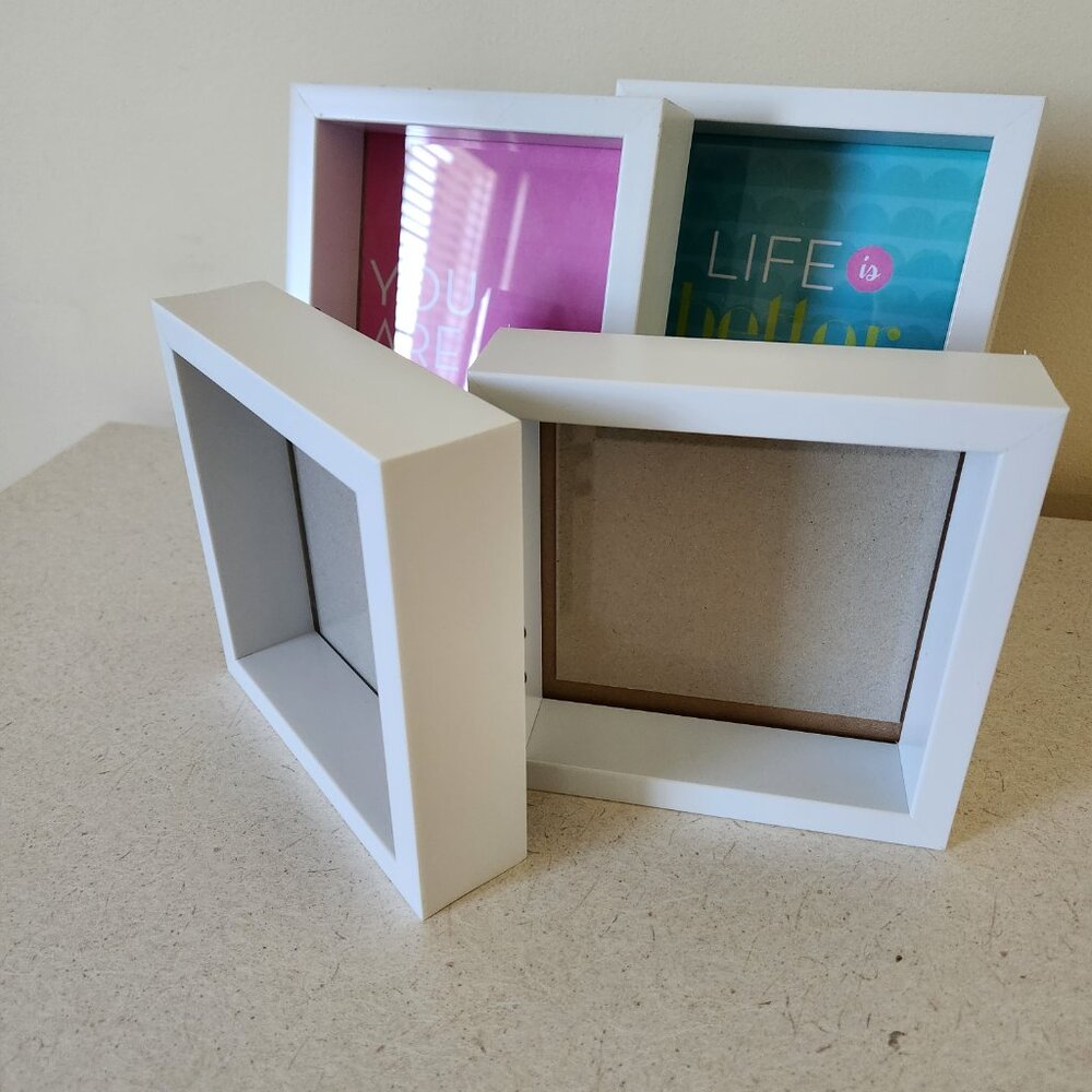 White Rectangle Square Frames with Ledge - Set of 4